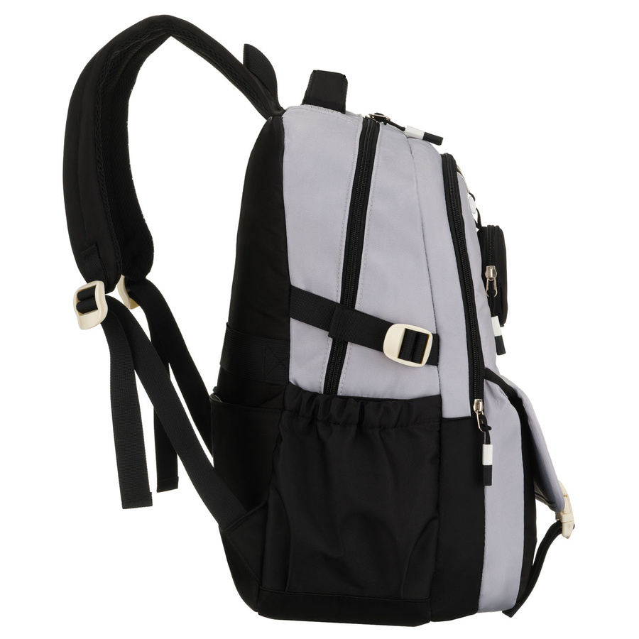 Szaro-czarny plecak szkolny z poliestru z dodatkową saszetką - Peterson