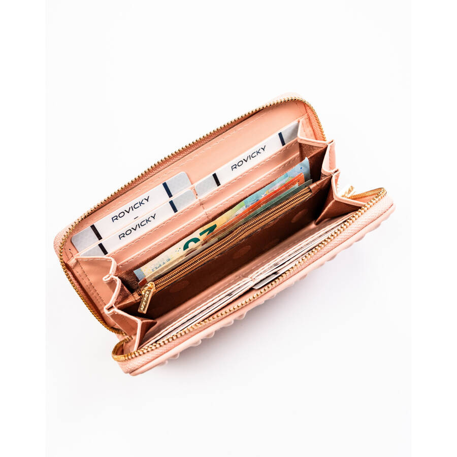 Duży, różowy portfel damski o marszczonej powierzchni ze skóry ekologicznej - Rovicky