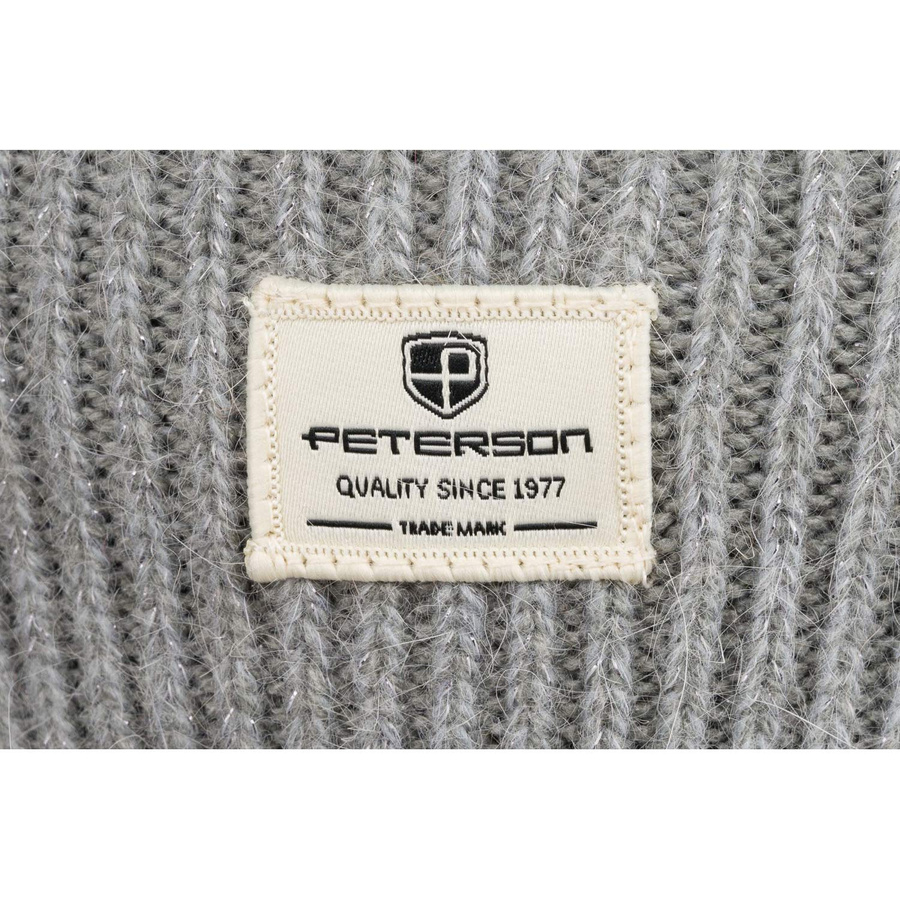 Ciepła czapka damska z futrzanym pomponem szara - Peterson