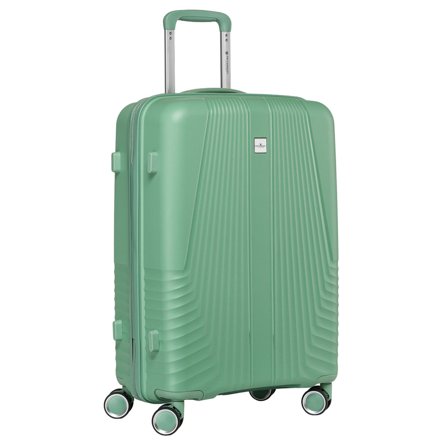 Zielona walizka podróżna w średnim rozmiarze z teleskopowym uchwytem i kółkami obrotowymi - Peterson