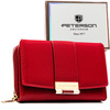 Portfel damski wykonany ze skóry ekologicznej w czerwonym kolorze, model w orientacji poziomej - Peterson