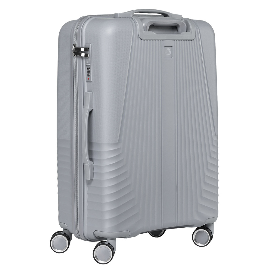 Szara walizka podróżna w średnim rozmiarze z teleskopowym uchwytem i kółkami obrotowymi - Peterson