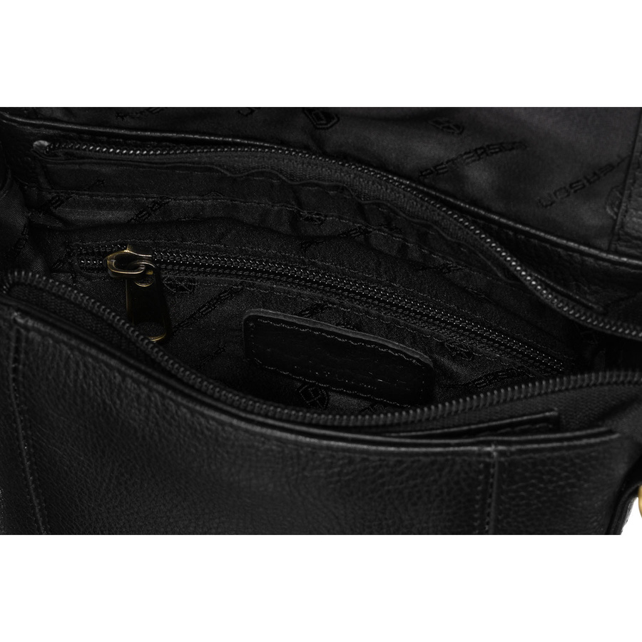 Czarna listonoszka męska ze skóry naturalnej zamykana suwakiem i zatrzaskami - Peterson