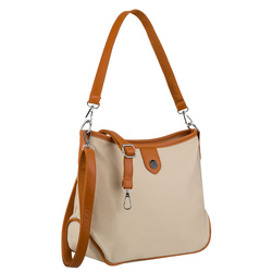 Praktyczna torebka damska z poliestru i skóry ekologicznej w kolorze ecru, zamykana suwakiem - Peterson