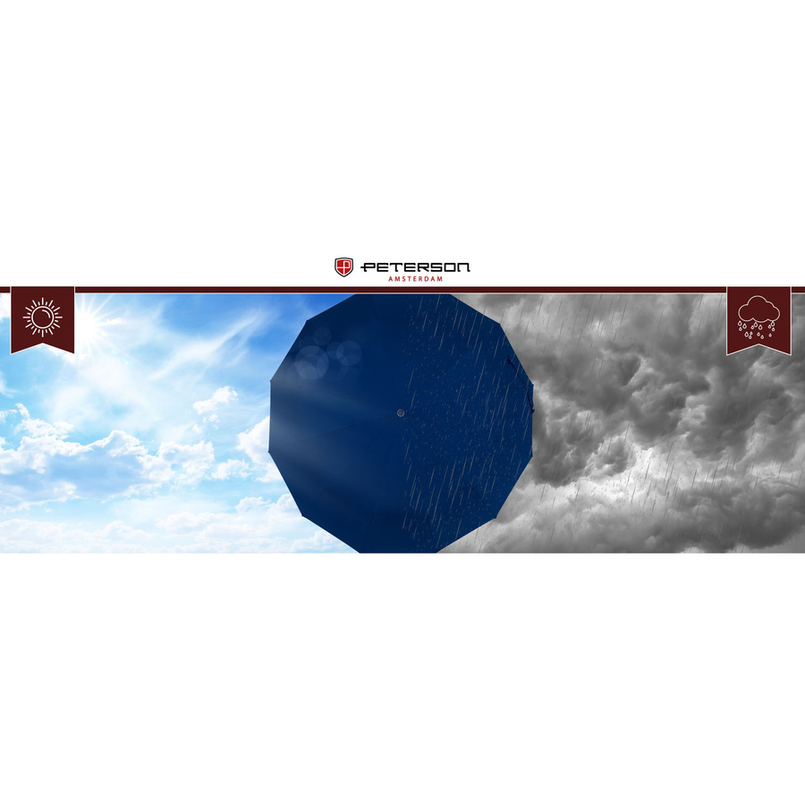 Niebieski, duży, elegancki i składany parasol w pokrowcu - Peterson