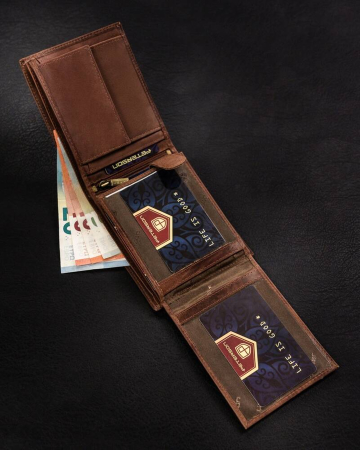 Duży, skórzany portfel męski z ozdobnym tłoczeniem - Peterson