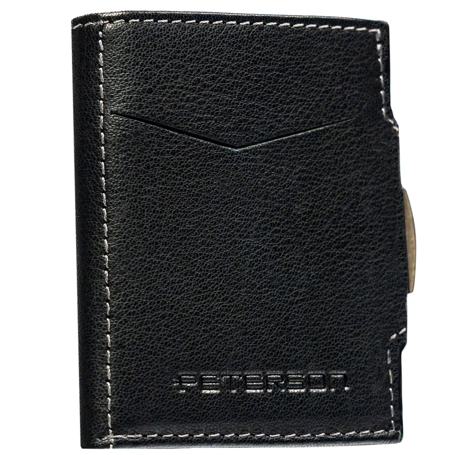 Mały, pionowy portfel męski w czarnym kolorze zamykany na zatrzask - Peterson