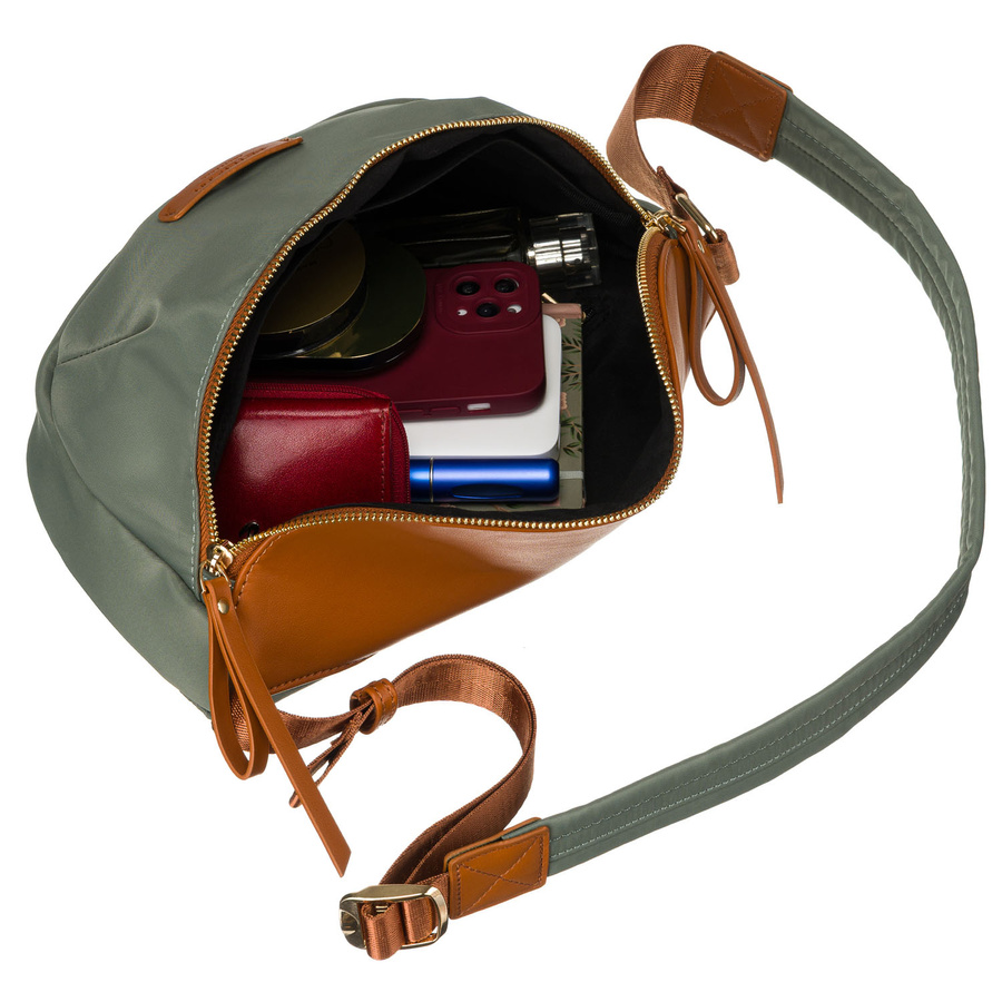 Nerka damska z nylonu i skóry ekologicznej w zielono-brązowym kolorze zawieszona na regulowanym pasku - Peterson