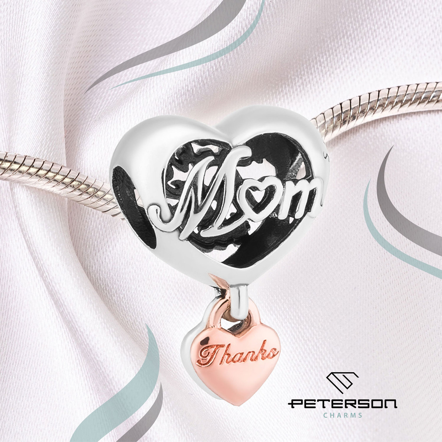 Srebrny charms serce z zawieszkami do modułowej bransoletki - Peterson