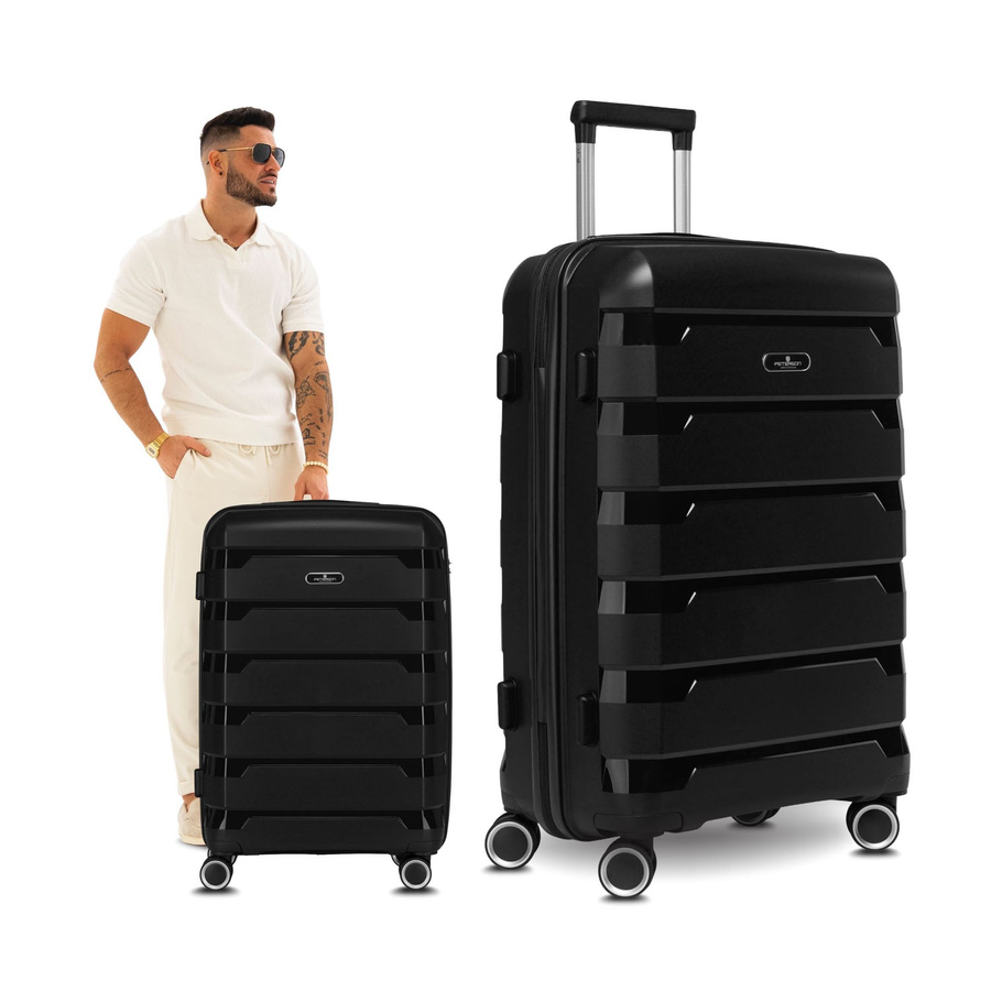 Zestaw walizek w czarnym kolorze wykonanych z polipropylenu z zamkami szyfrowanymi - Peterson