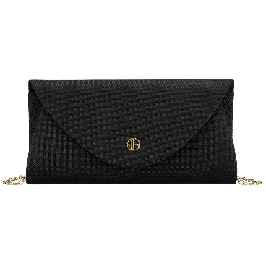 Brokatowa kopertówka damska wykonana z tkaniny syntetycznej w czarnym kolorze - Rovicky