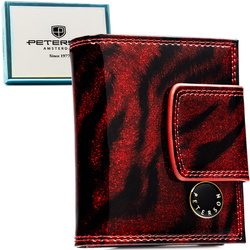 Czerwony, lakierowany portfel damski ze skóry naturalnej i ekologicznej z systemem RFID - Peterson