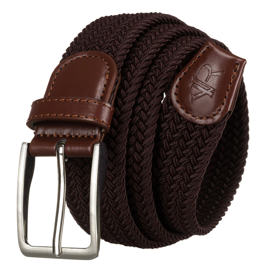 Brązowy pasek parciany z materiału syntetycznego i skóry ekologicznej - Rovicky