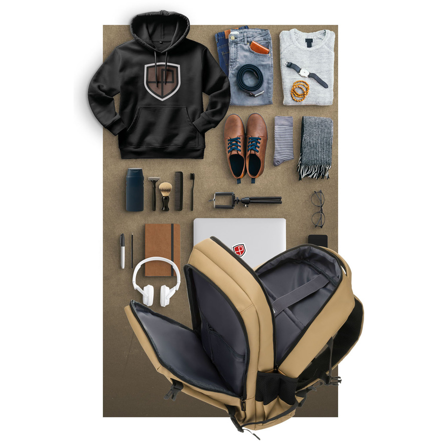 Duży plecak podróżny w kolorze khaki z miejscem na laptopa, dwukomorowy - Peterson