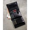 Zestaw prezentowy: skórzany, pionowy portfel męski w czarnym kolorze z systemem RFID i pasek ze skóry ekologicznej - Peterson