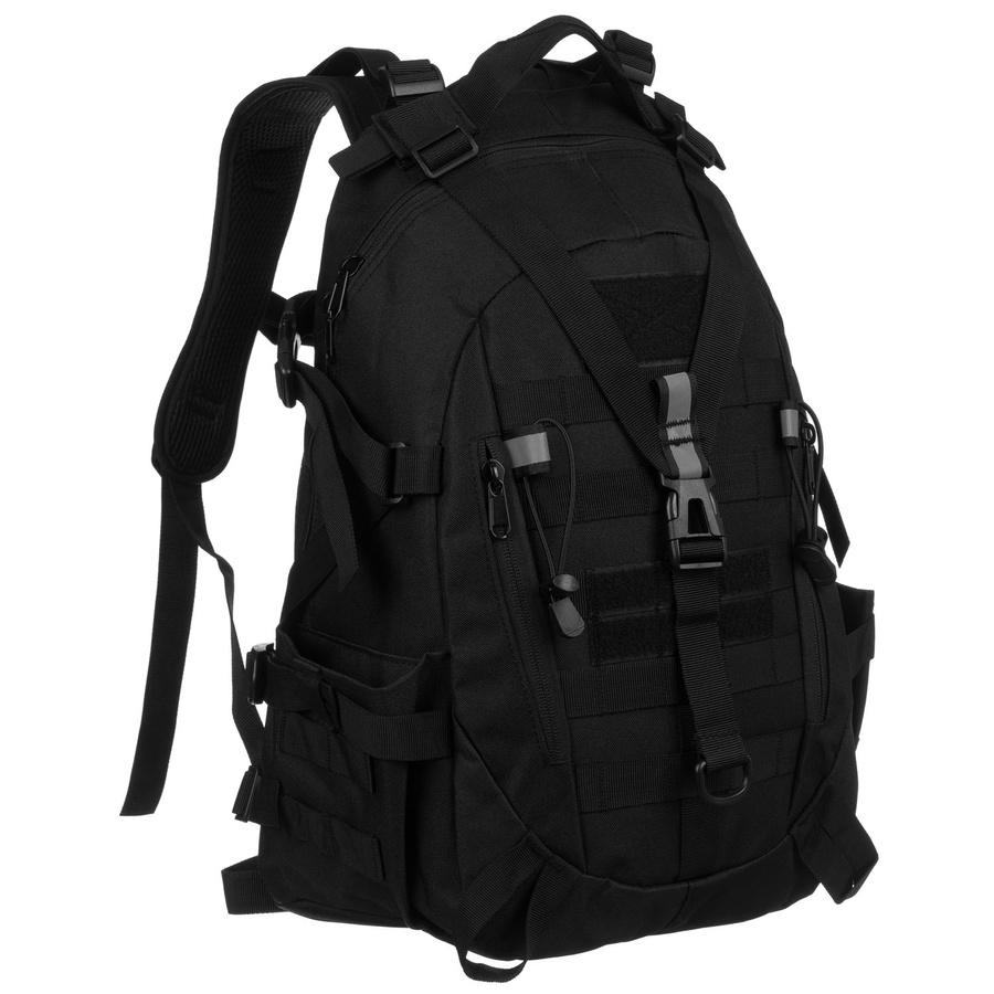 Sportowy plecak militarny w czarnym kolorze zawieszony na regulowanych szelkach - Peterson