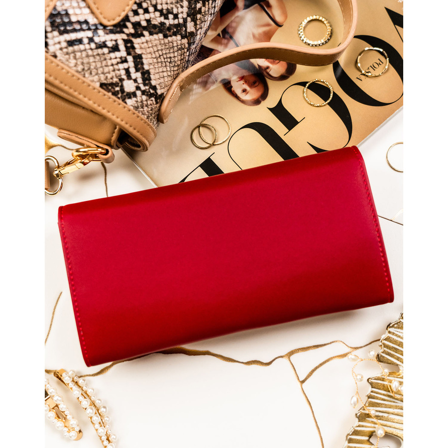 Czerwony portfel damski ze skóry naturalnej i ekologicznej zamykany zatrzaskiem - Peterson