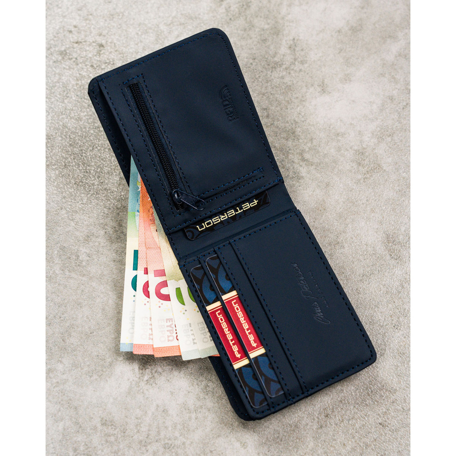 Granatowy portfel męski z modnym, geometrycznym wzorem - Peterson