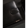 Czarny, poziomy, pojemny portfel męski ze skóry naturalnej zamykany zatrzaskiem - Ronaldo
