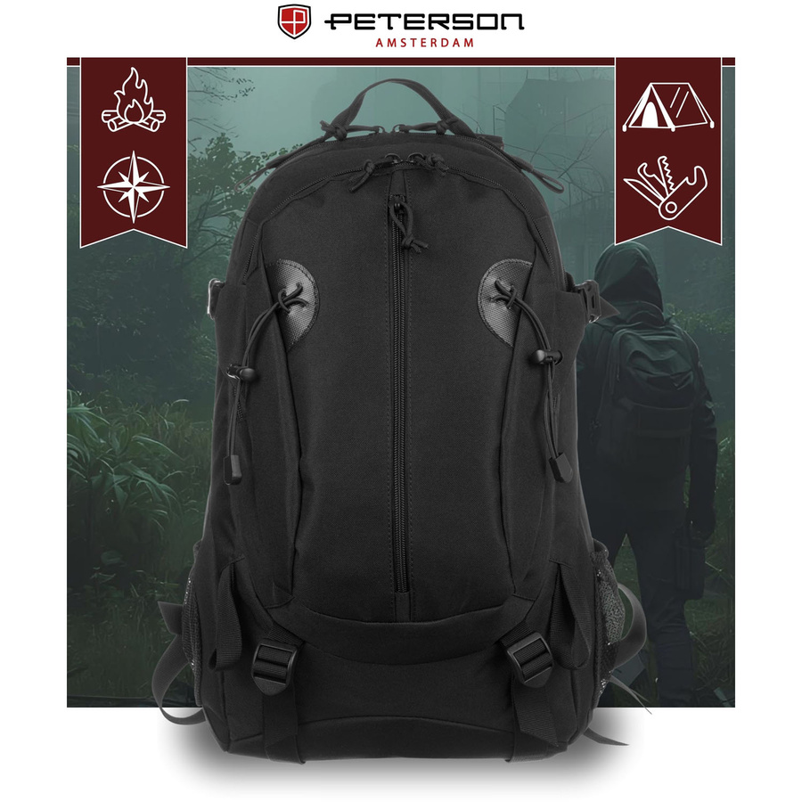 Czarny, wojskowy plecak militarny wyposażony w pasy kompresyjne - Peterson