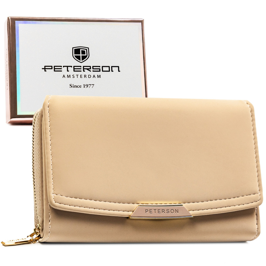 Beżowy portfel damski ze skóry ekologicznej w orientacji poziomej - Peterson