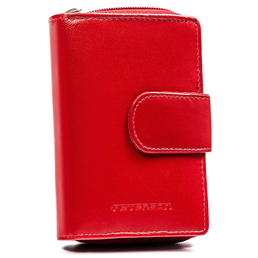 Damski portfel ze skóry naturalnej na zatrzask i suwak - Peterson