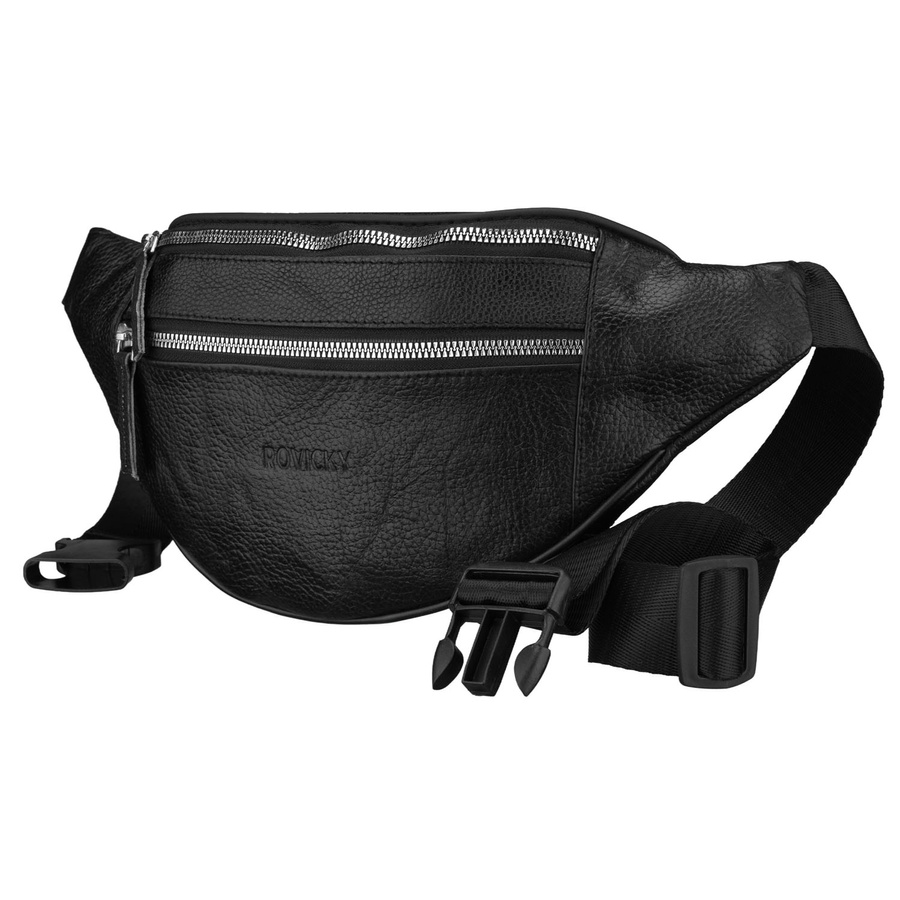 Czarna, skórzana saszetka damska zamykana na suwak - Rovicky