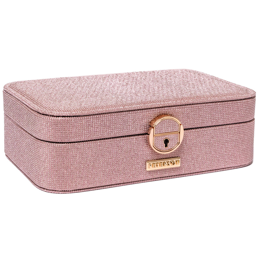 Pojemna, elegancka szkatułka w różowym kolorze zamykana kluczykiem - Peterson