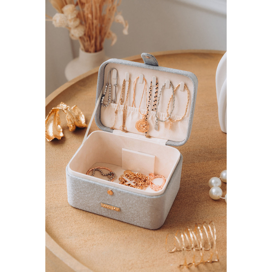 Szara szkatułka na biżuterię zamykana zamkiem magnetycznym - Peterson