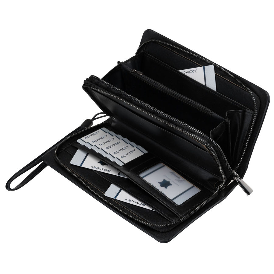 Saszetka męska ze skóry ekologicznej w czarnym kolorze, dwukomorowa - Rovicky