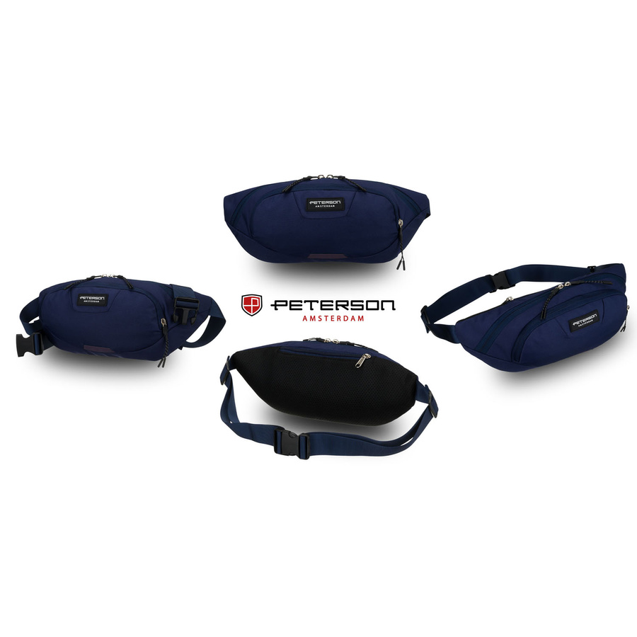 Granatowa, sportowa saszetka z poliestru zamykana suwakiem - Peterson