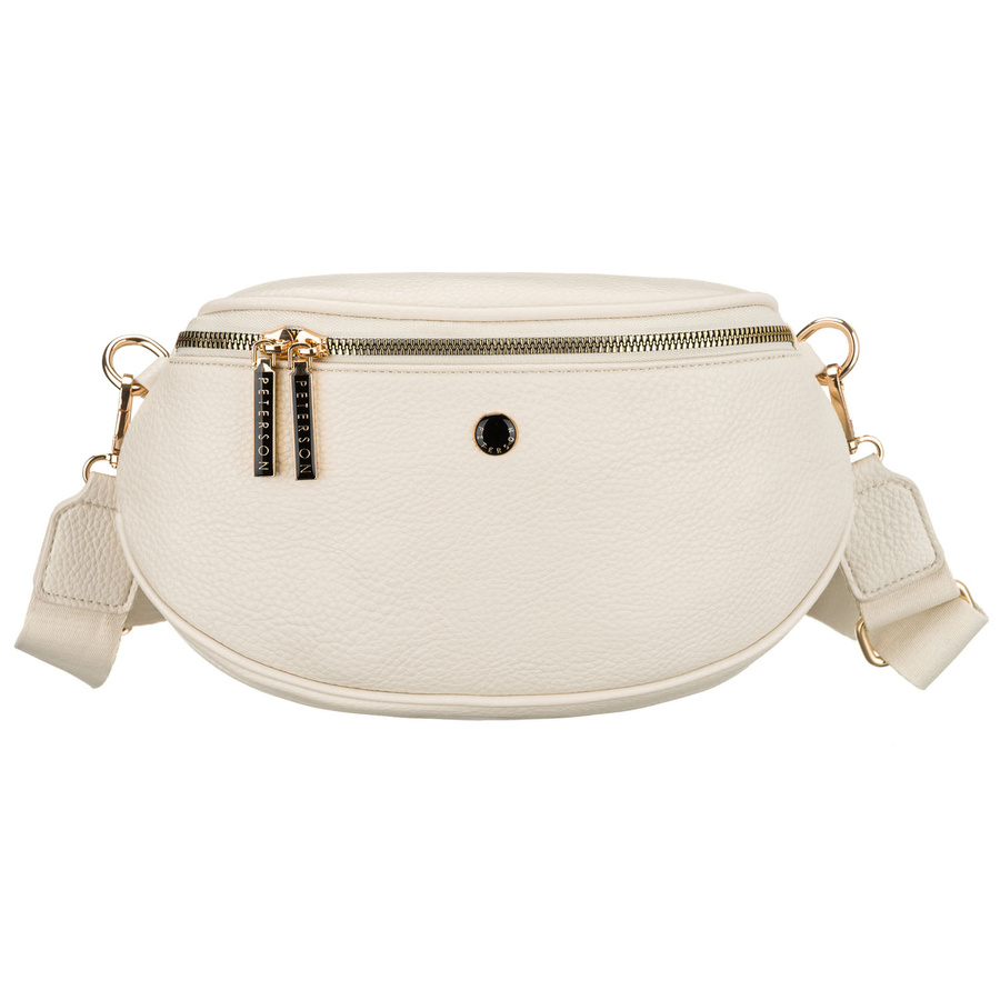 Modna, jasnobeżowa nerka damska ze skóry ekologicznej - Peterson