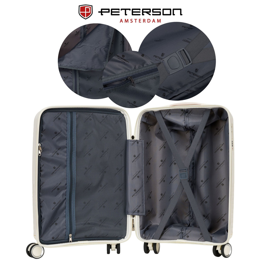 Kabinowa, beżowa walizka podróżna z teleskopowym uchwytem - Peterson