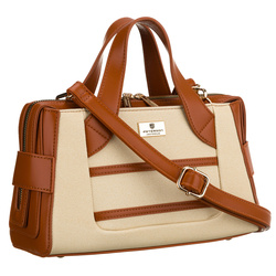 Elegancka torebka damska w kolorach ecru i brązowym wykonana z materiału syntetycznego - Peterson