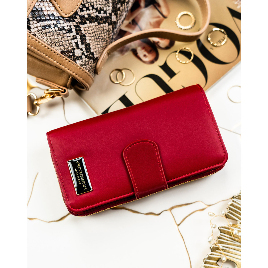 Pionowy, czerwony portfel damski ze skóry naturalnej i ekologicznej - Peterson