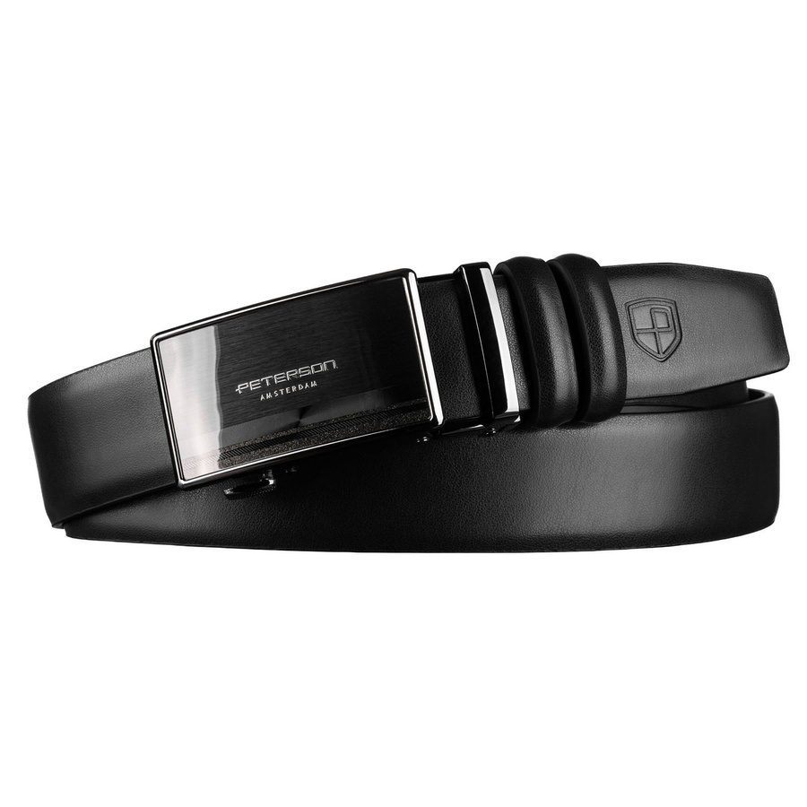 Skórzany pasek męski w czarnym kolorze z automatyczną klamrą - Peterson