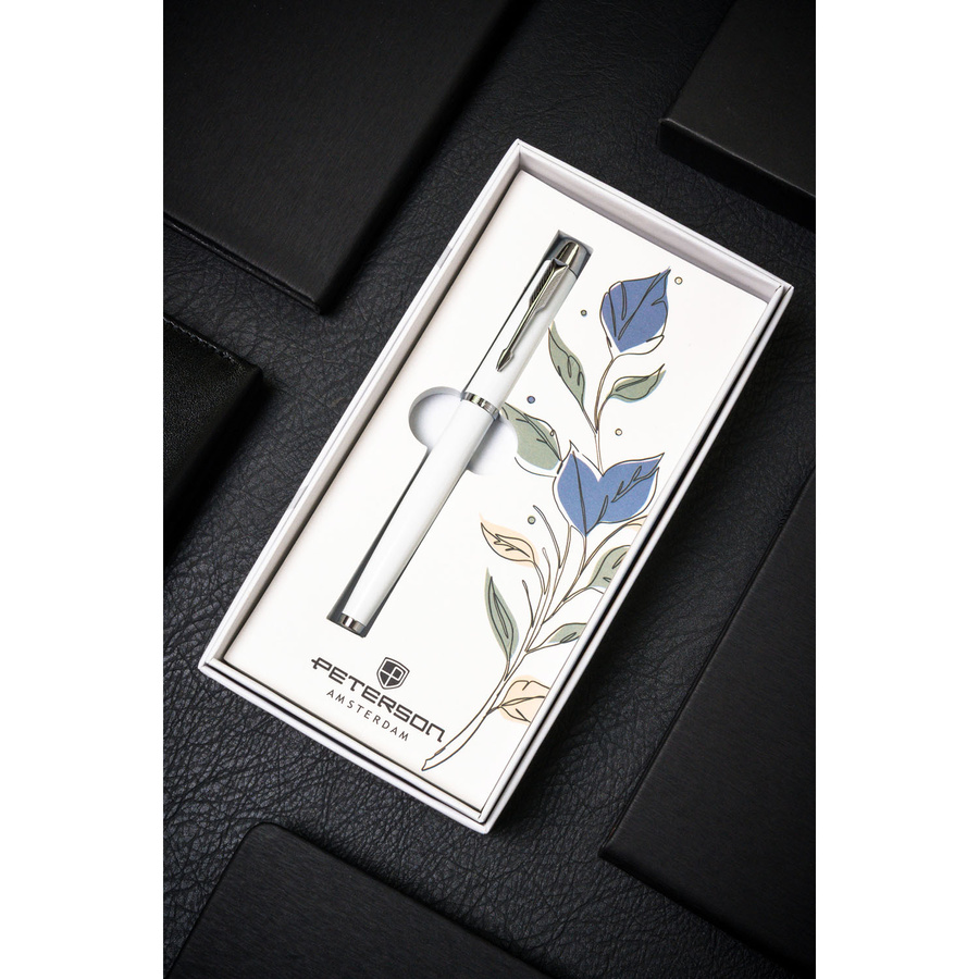 Biało-srebrny długopis metalowy z czarnym wkładem - Peterson