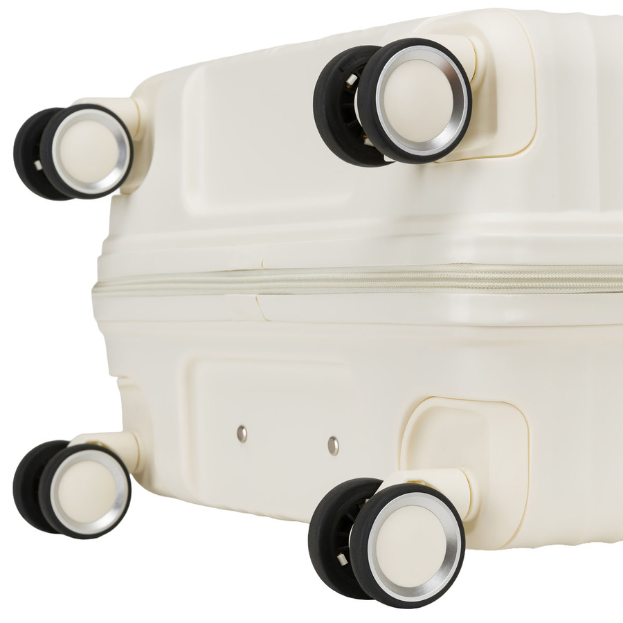 Beżowa walizka podróżna w średnim rozmiarze z teleskopowym uchwytem i kółkami obrotowymi - Peterson
