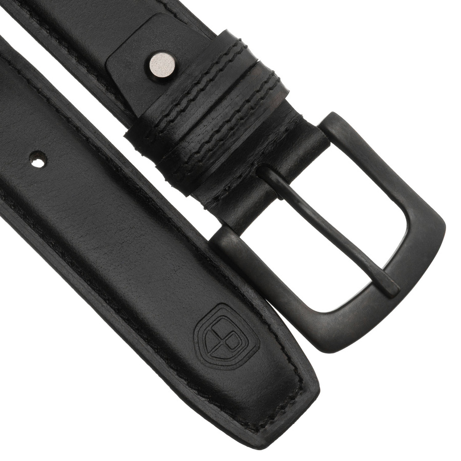 Skórzany, czarny pasek męski z klasyczną klamrą - Peterson