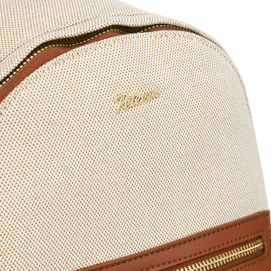 Duży, miejski plecak damski w beżowo-brązowym kolorze z kieszonką zewnętrzną - Peterson