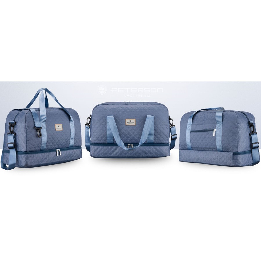 Treningowa torba wykonana z poliestru w niebieskim kolorze, dwukomorowa i zamykana suwakiem - Peterson