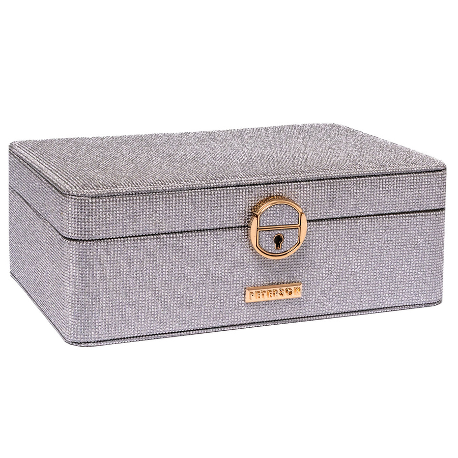 Szara, elegancka szkatułka zamykana na zatrzask i kluczykiem - Peterson