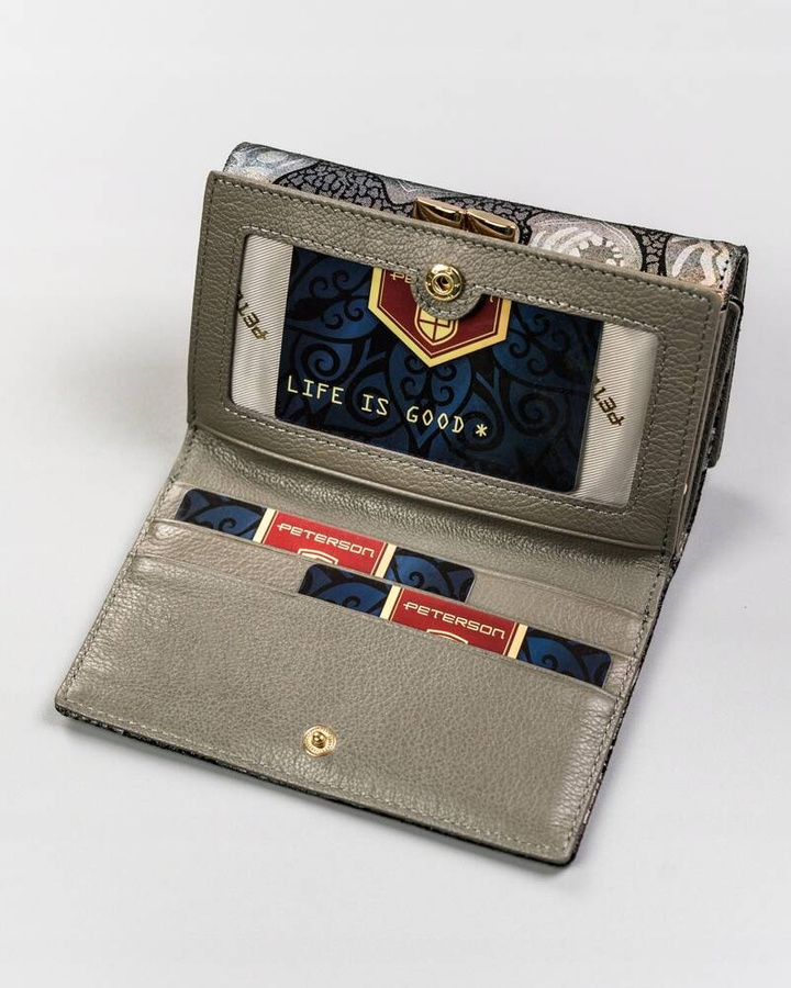 Damski, skórzany portfel w motylki - Peterson