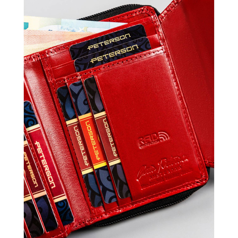 Czerwony portfel damski skórzany z dużą sekcją na bilon - Peterson