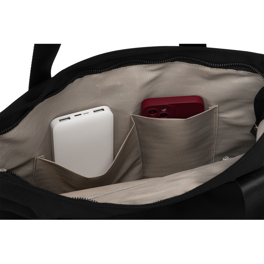 Shopperka w czarnym kolorze z zewnętrznymi kieszeniami i dopinanym paskiem - Peterson