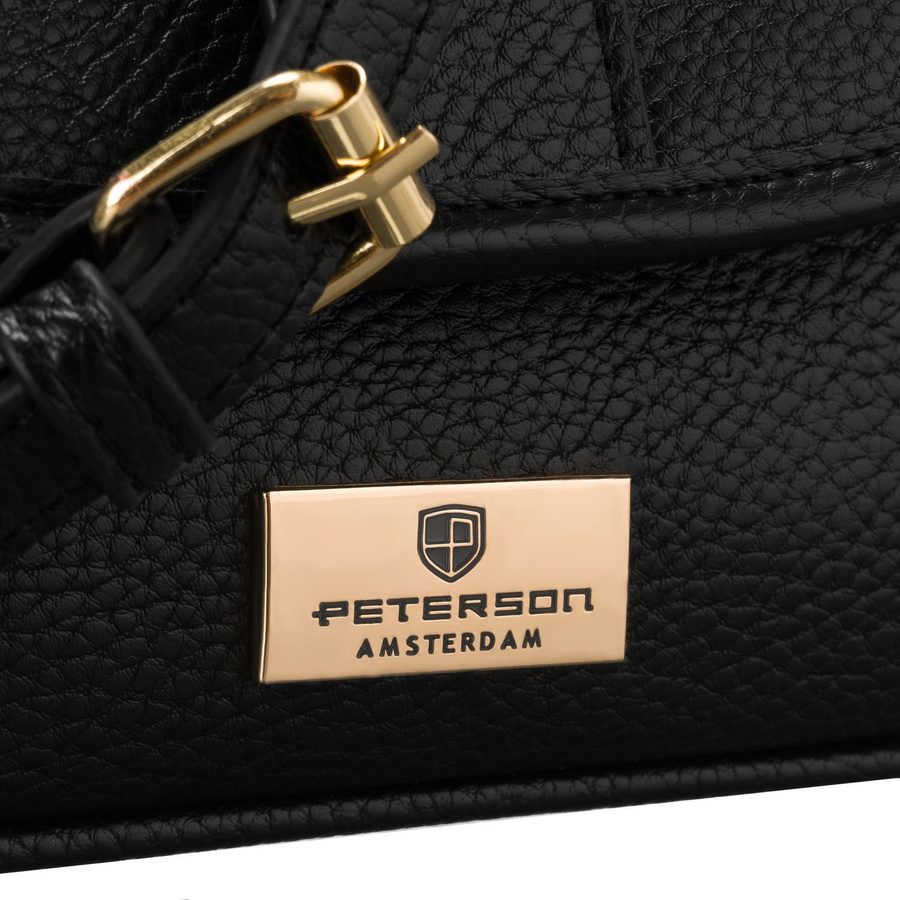 Mała, czarna torebka damska na ramię ze skóry ekologicznej - Peterson