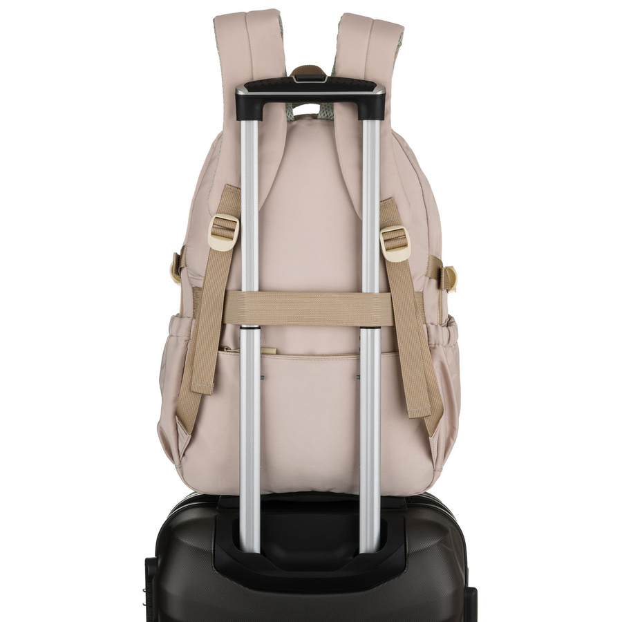 Beżowy, modny plecak szkolny z poliestru zawieszony na regulowanych szelkach - Peterson