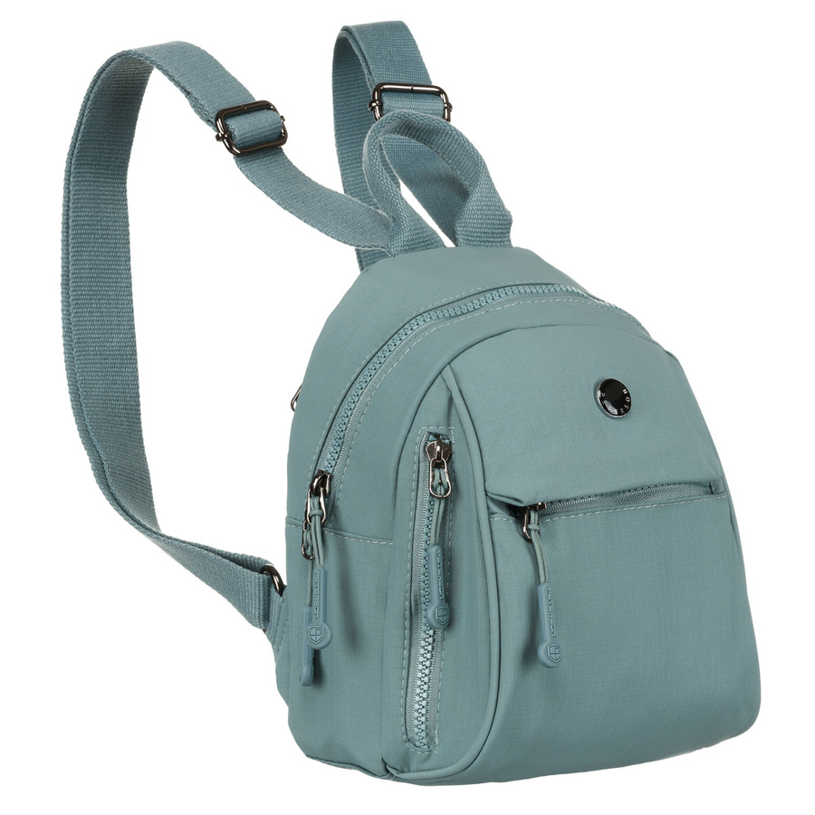 Niewielki plecak damski z poliestru w niebieskim kolorze z kieszonkami zamykanymi na suwak - Peterson