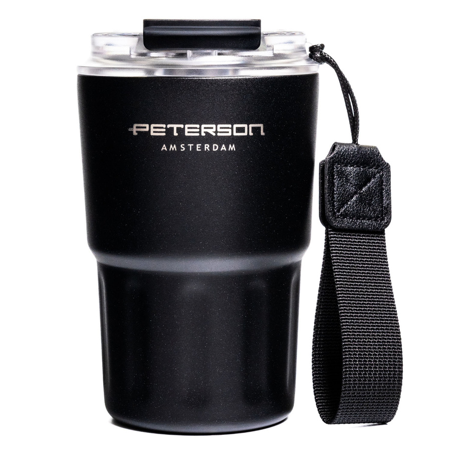 Czarny kubek termiczny ze stali nierdzewnej z podwójnymi ściankami - Peterson