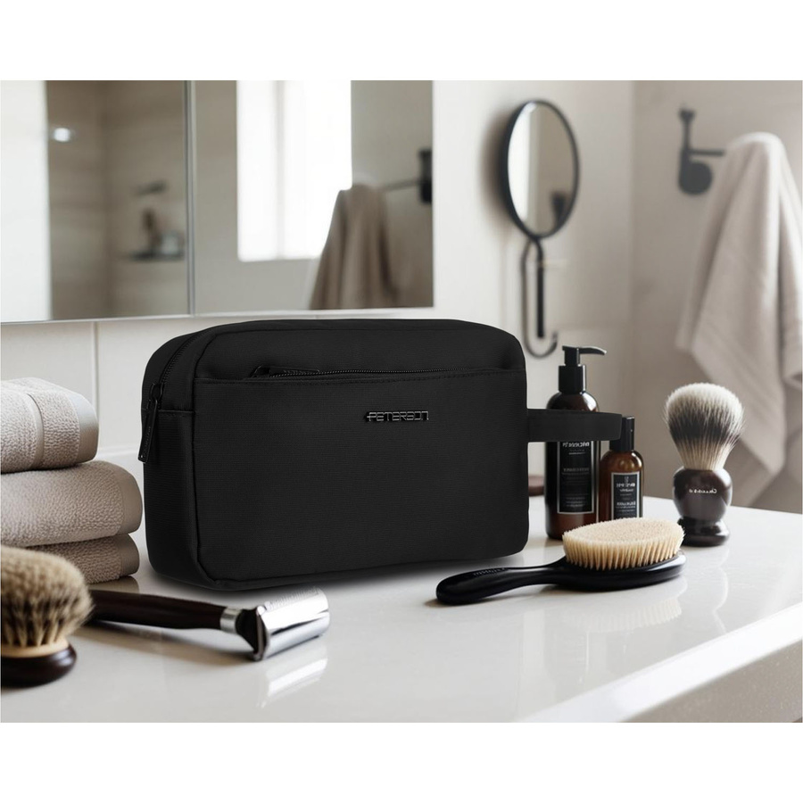 Męska kosmetyczka podróżna z poliestru w czarnym kolorze - Peterson
